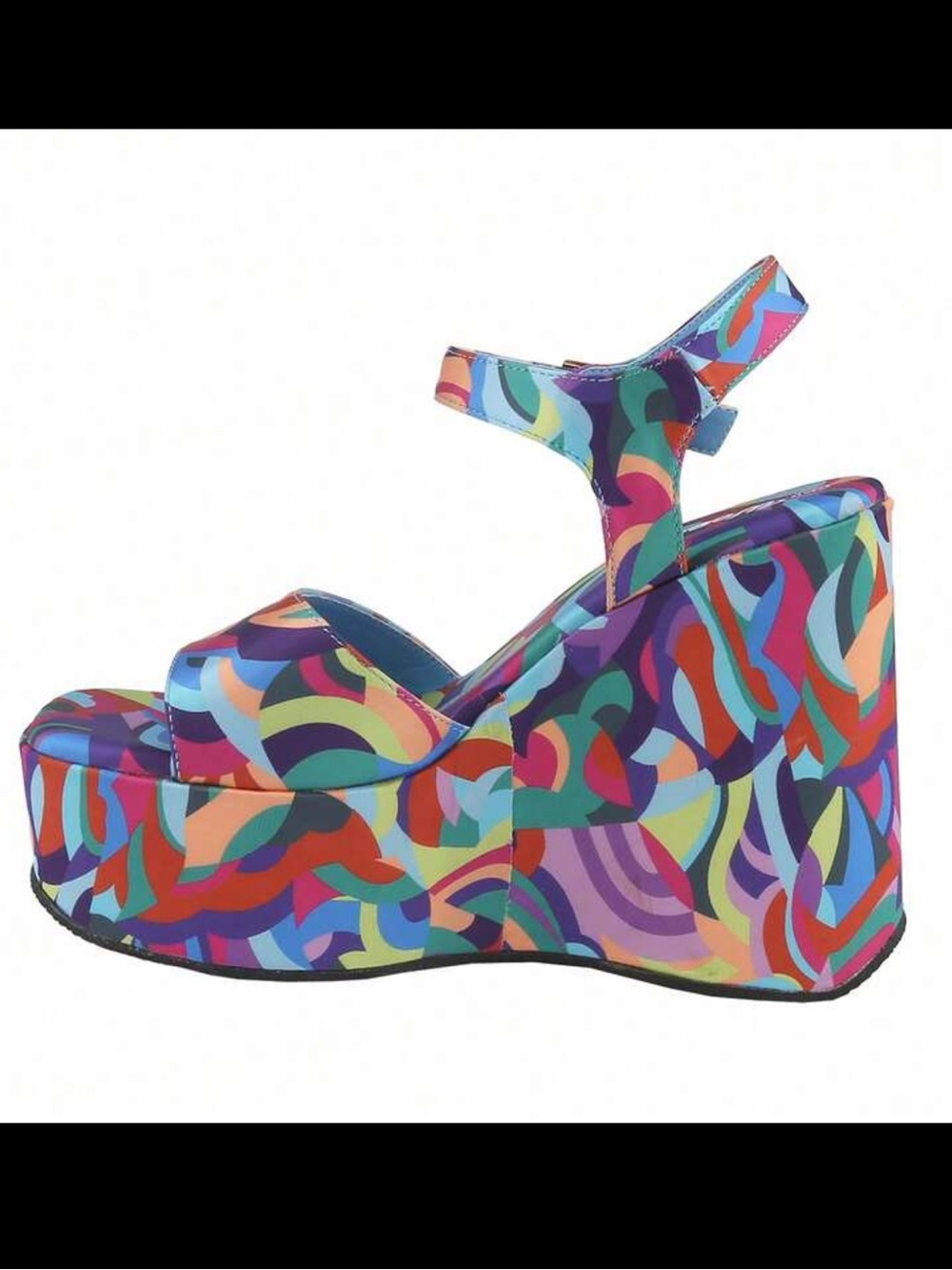 Multicolor Abstract Pattern Wedge Sandals for Women Size 7